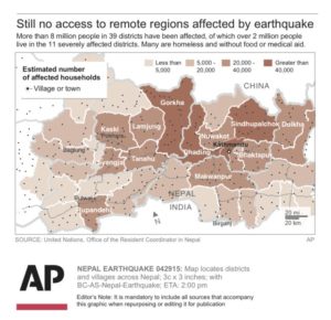 Hundreds of villages: overview of worst-hit districts including only biggest villages (by AP/UN)