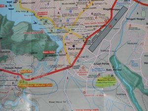 Chinese flag waving over many local construction sites: projected international airport in Pokhara