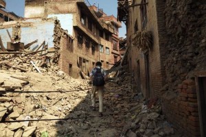 Walking through devastated Khokani village