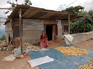 Waiting for the NRA: woman in front of a typical shelter (Kavre)